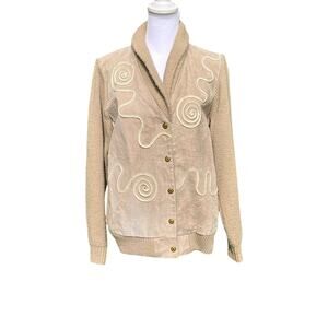 Vintage 90s Niki Suede beige shawl collar cardigan sweater size Medium